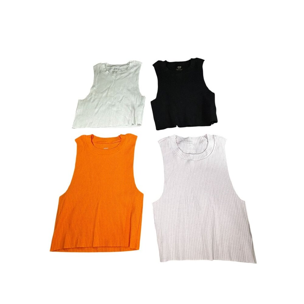 Aerie Womens Ribbed Tank Tops Set Of 4 In Black White Orange Purple - Size S